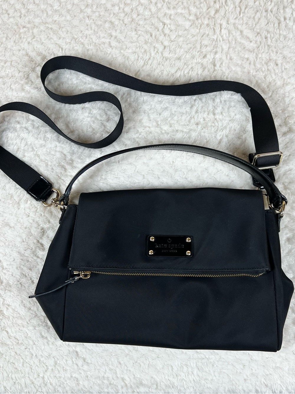 kate spade Black Nylon Crossbody Bag with Gold Hardware - Classy Minimalist